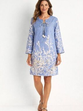 SOFT SURROUNDINGS Shell Seeker Embroidered Resort Tunic Dress Size L💛